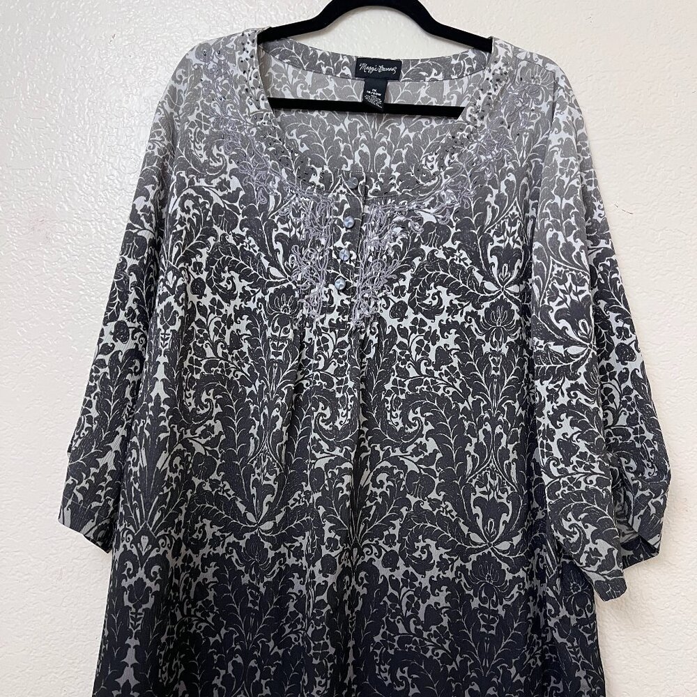Maggie Barnes 1X Gray & Black 3/4 Sleeve Career Business Top Blouse Size 18/20W